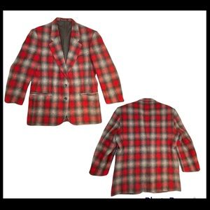 Vintage WOOLRICH Red Plaid Wool Blazer Jacket Sport Coat Sz M Unisex
